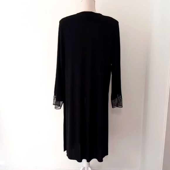 Vintage Virginie Paris Sheer Black Long Duster/Kimono With Embroidered Mesh Cuff - Picture 2 of 9